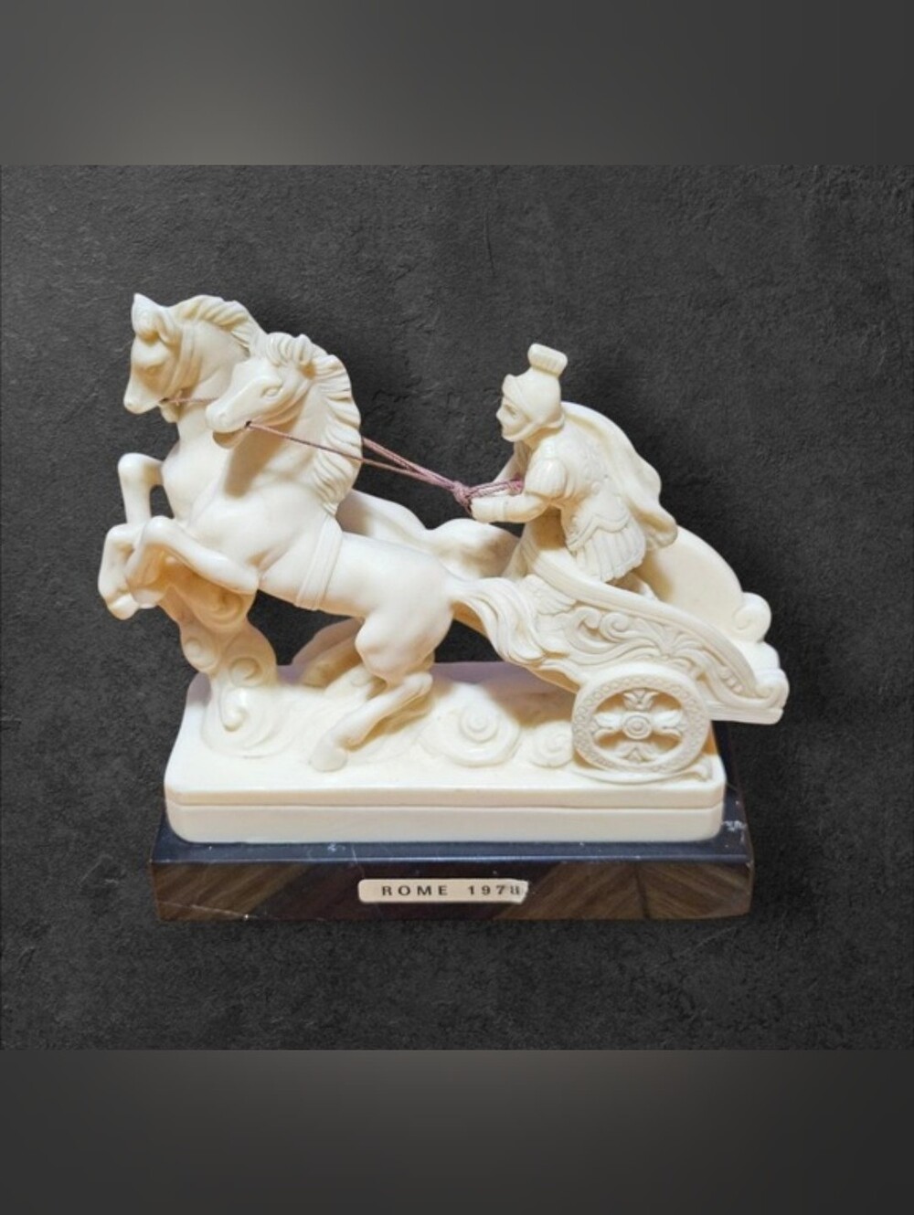 VTG Italian Alabaster Roman Chariot Sculpture Gladiator Warrior Horses Statue
